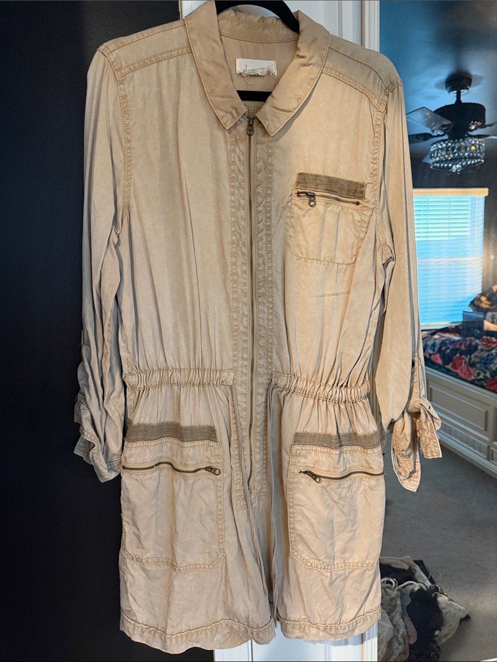 Anthropologie Tan Drawstring Utility Jacket